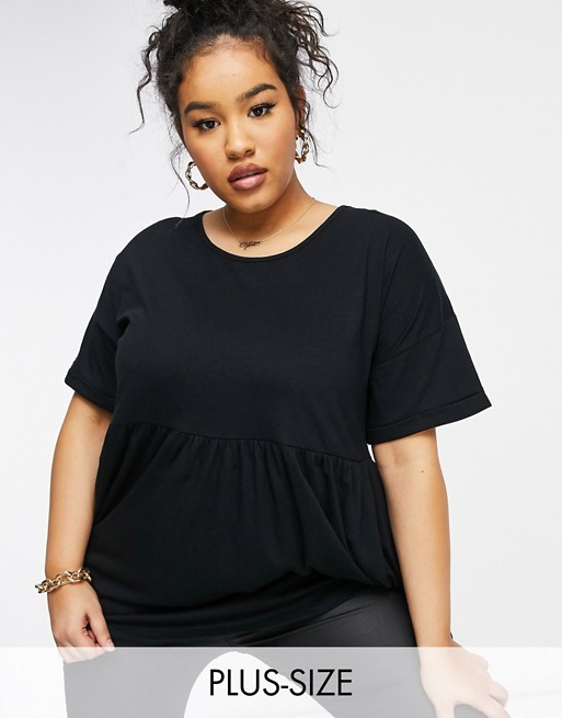 Yours tunic top with peplum hem in black