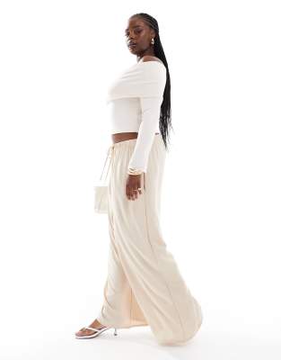 twill wide leg pants in stone-Neutral