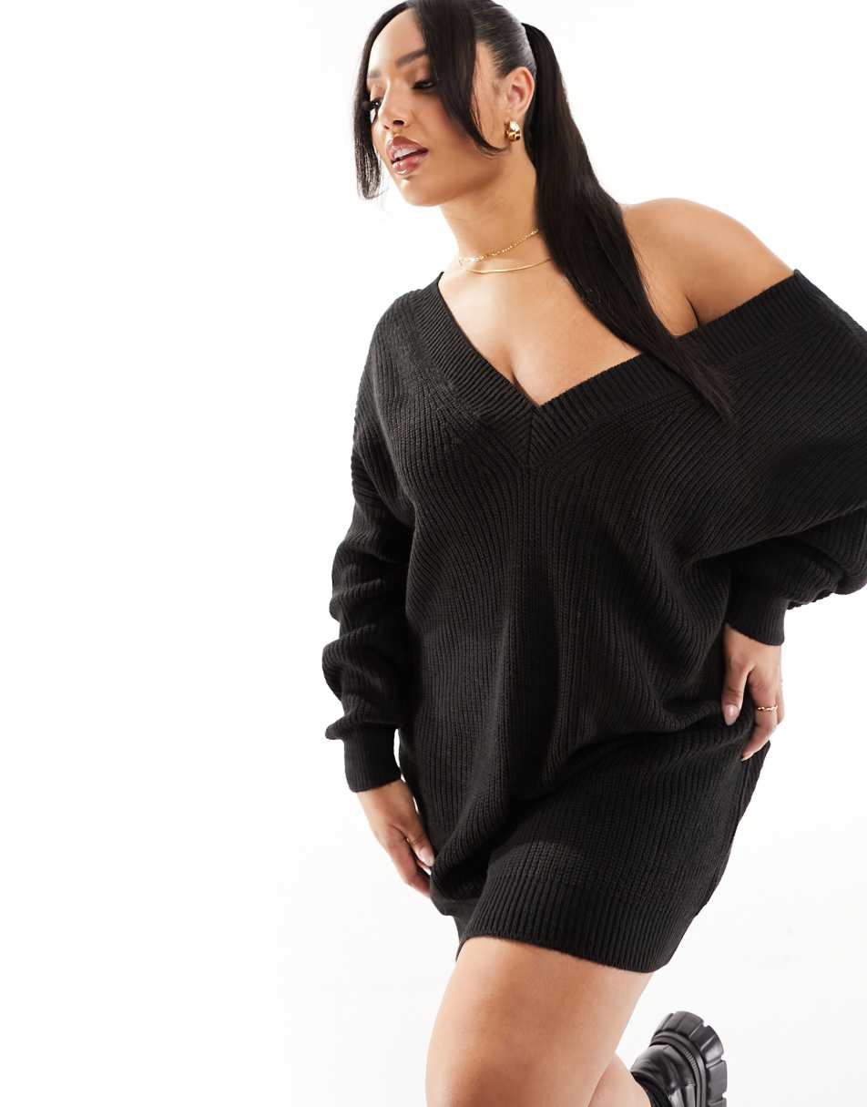 Yours v neck oversized jumper in black