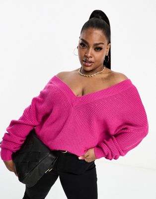 Yours v neck oversized jumper in pink  - ASOS Price Checker