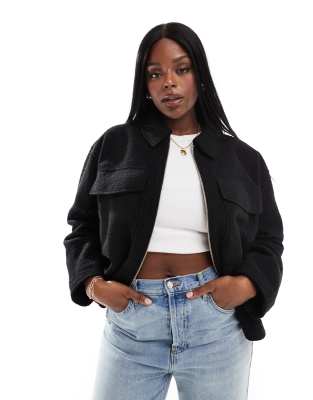 Yours - Veste chemise courte en laine - Noir