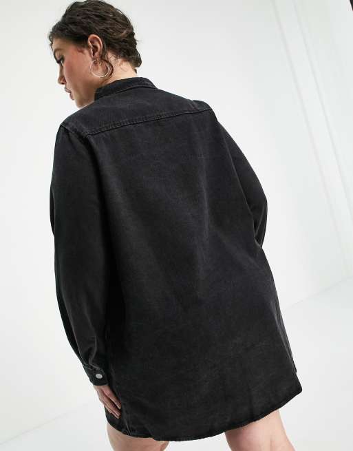 Yours Veste chemise longue en jean Noir ASOS