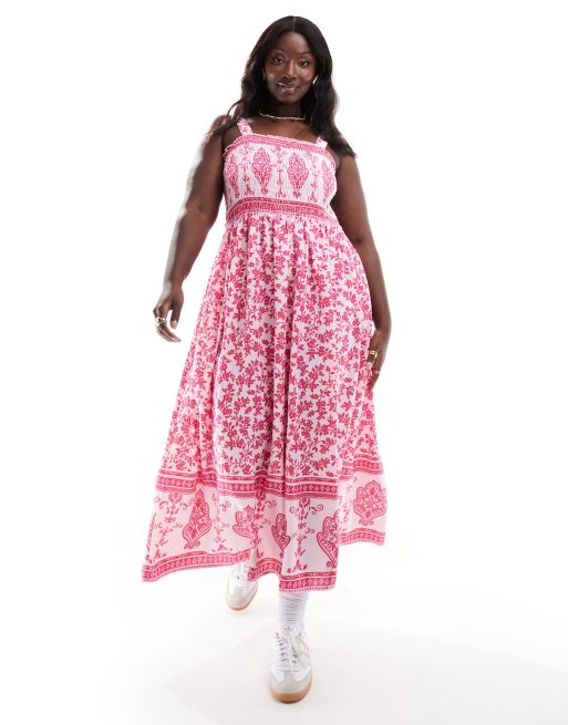 Yours - Vestito lungo arricciato con stampa cachemire rosa