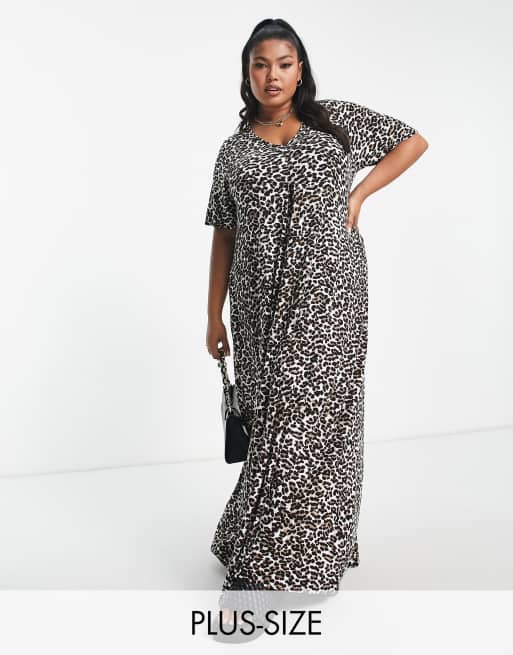 Yours - Vestito lungo nero leopardato con pieghe frontali