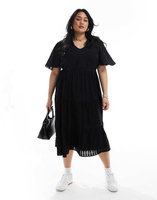 Yours - Vestito midi nero con maniche a pipistrello 