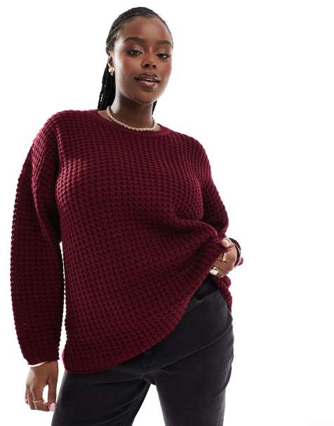 Yours waffle jumper in burgundy - view 1