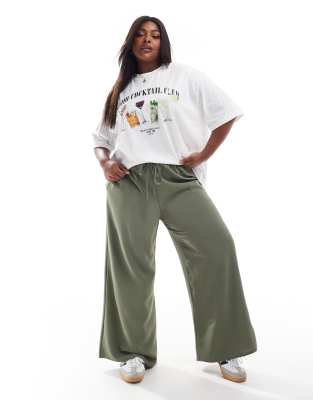 washed twill wide leg pants in olive-Green