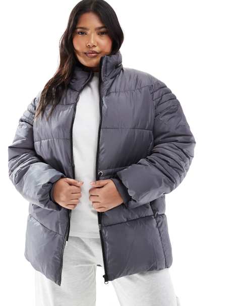 Yours – Wattierte Jacke in Grau mit nach hinten abfallendem Saum - view 1