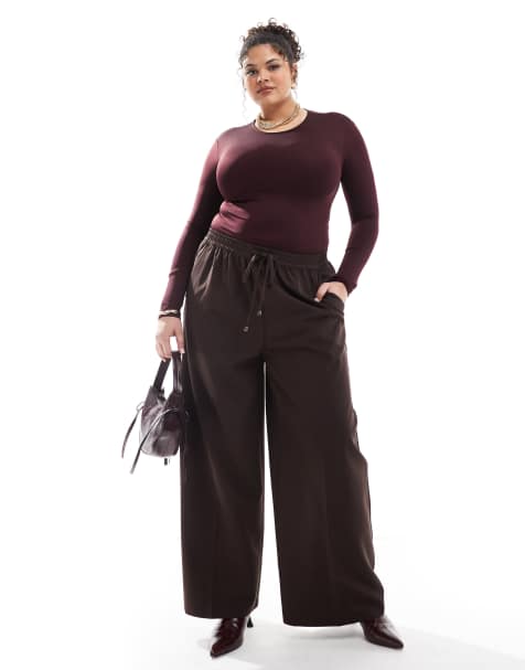 Yours pull on wide leg trousers in chocolate