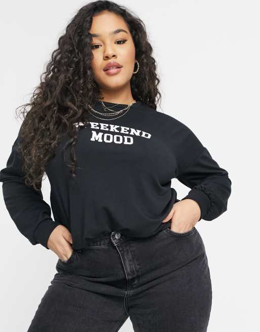 Yours weekend mood slogan sweatshirt in black