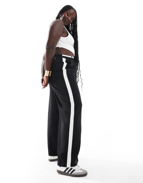 Yours – Weit geschnittene Hose in Schwarz mit farblich abgesetztem Bund und seitlichem Streifen - view 1