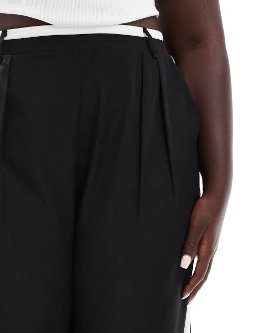 Yours – Weit geschnittene Hose in Schwarz mit farblich abgesetztem Bund und seitlichem Streifen, 5 von 5