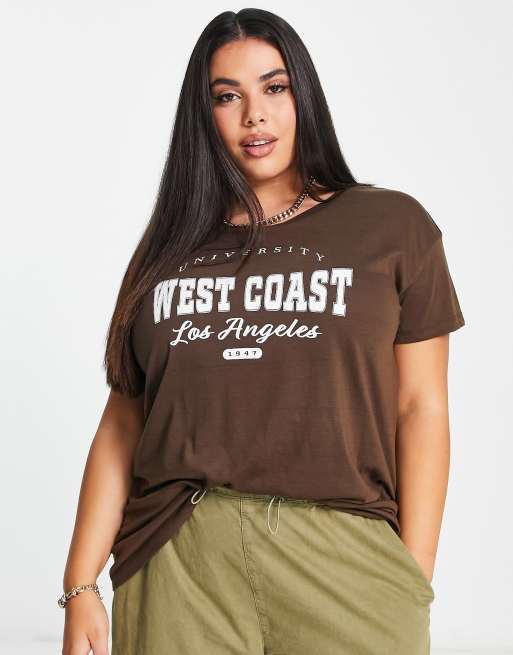 Yours West Coast slogan t-shirt in brown 