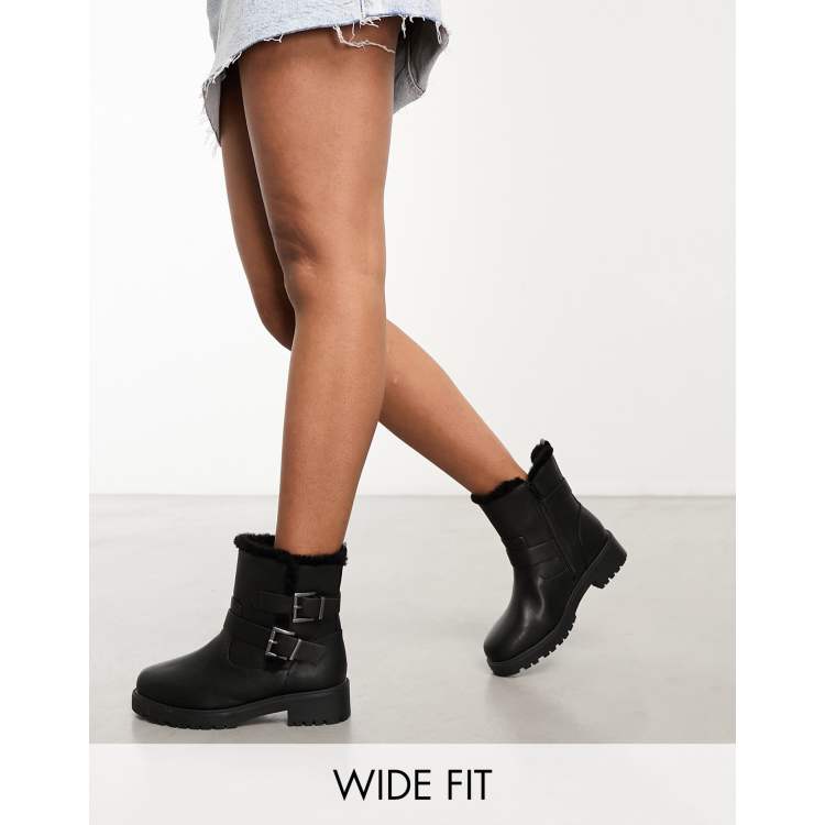 Wide fit black store biker boots