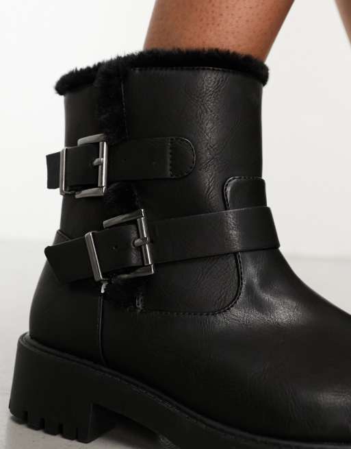 Black fur 2024 lined biker boots