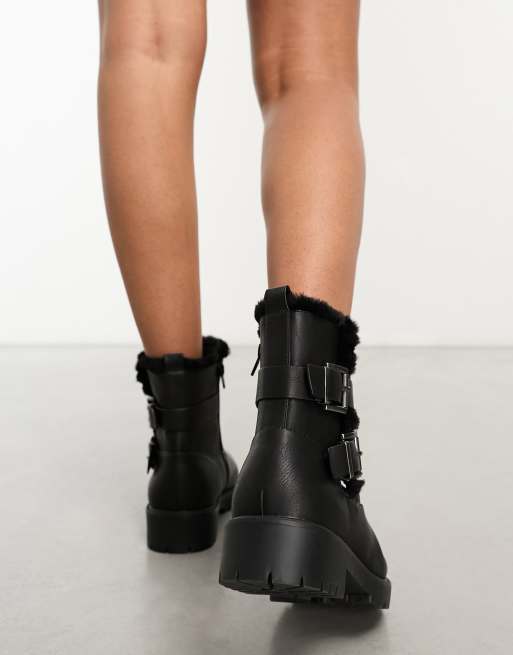 Black fur lined outlet biker boots