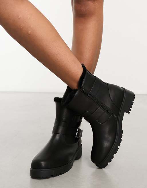 Yours wide fit biker boots with faux fur lining in black