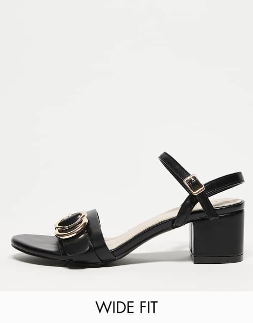 Black Wide Fit Real Leather Strap Mule Sandals