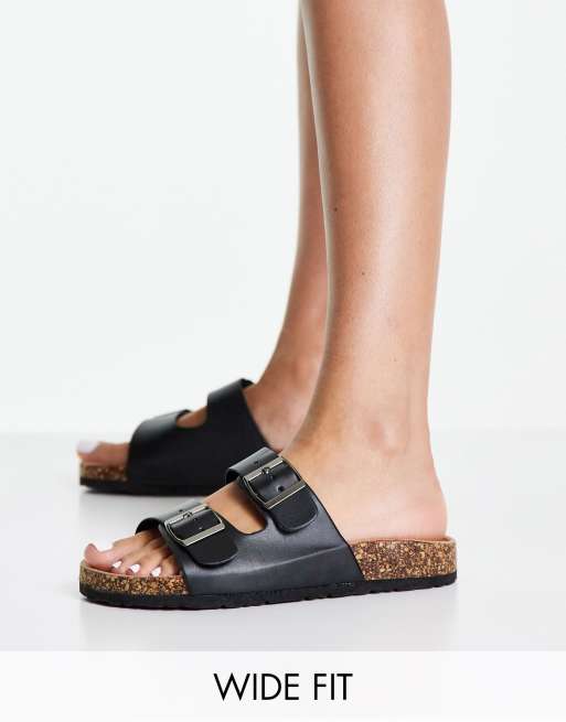 flat black sandals wide fit