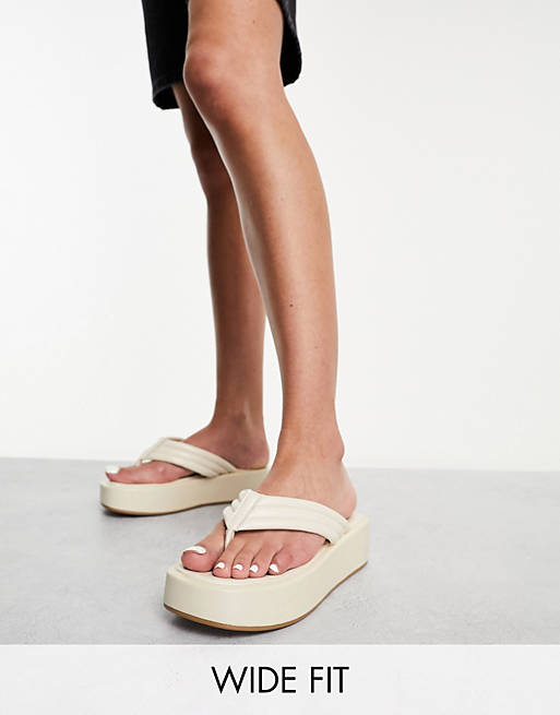 Yours Wide Fit flatform sandals in white | ASOS