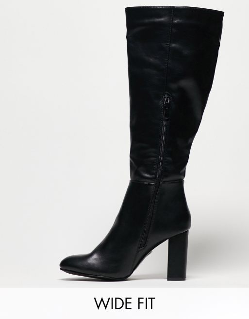 Yours wide fit heeled high leg boot in black | ASOS