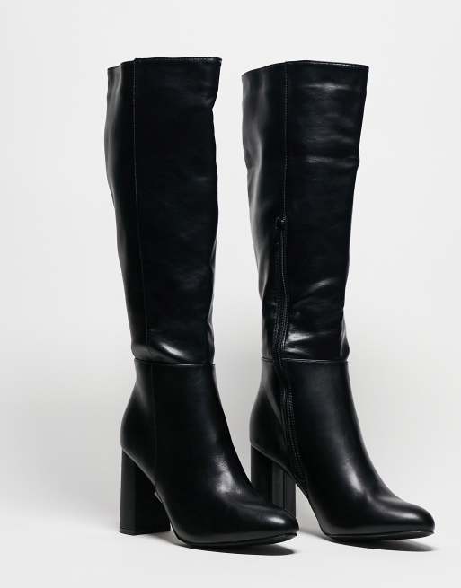 Yours wide fit heeled high leg boot in black