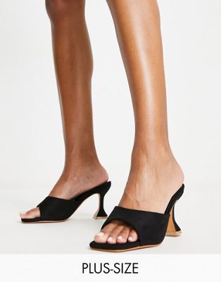 Yours wide fit heeled mule with flared heel in black