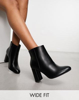 Yours Wide Fit Heeled Pointed Ankle Boots In Black