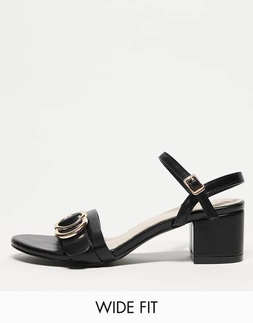 Yours Wide Fit – Sandaletten in Schwarz mit Schnallendetail und Blockabsatz, weite Passform