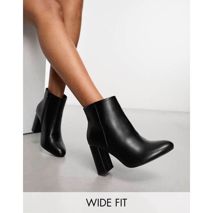 Yours Wide Fit – Spitze Stiefeletten in Schwarz mit Absatz, weite