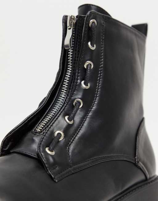 boiler vreemd Bont Yours wide fit zip front chunky flat boots in black | ASOS