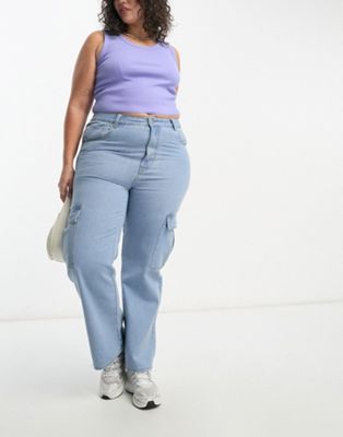 Yours wide leg cargo jean in mid blue - ASOS Price Checker