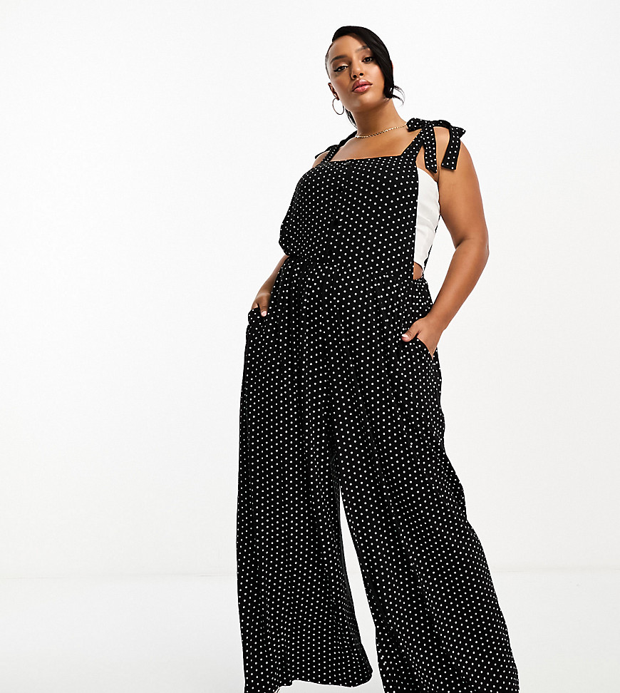 Yours wide leg culotte dungaree in spot-Multi