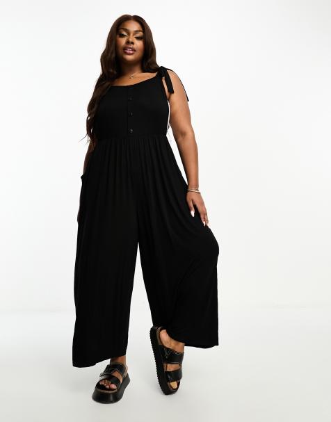 ASOS Design Lace Overlay Bodysuit Wide Leg Jumpsuit in Black