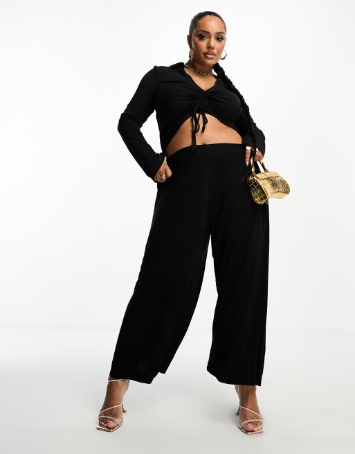 Yours wide leg culotte trousers in black | ASOS