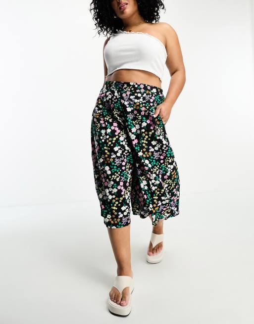 Yours wide leg culottes in black floral
