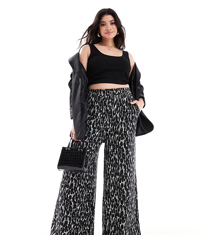 Yours wide leg trousers in mono leopard print-Multi