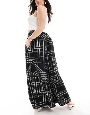 Yours wide leg culottes in mono abstract-Multi