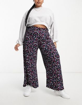 Yours wide leg floral trousers in black