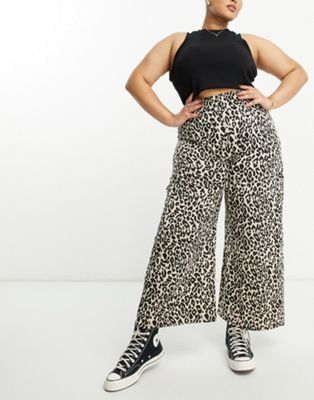 Yours wide leg leopard print trousers in brown