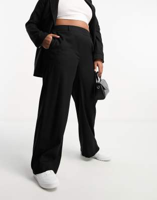 wide leg linen look pants in black