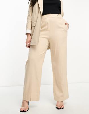 Yours wide leg linen look pants in stone-Neutral