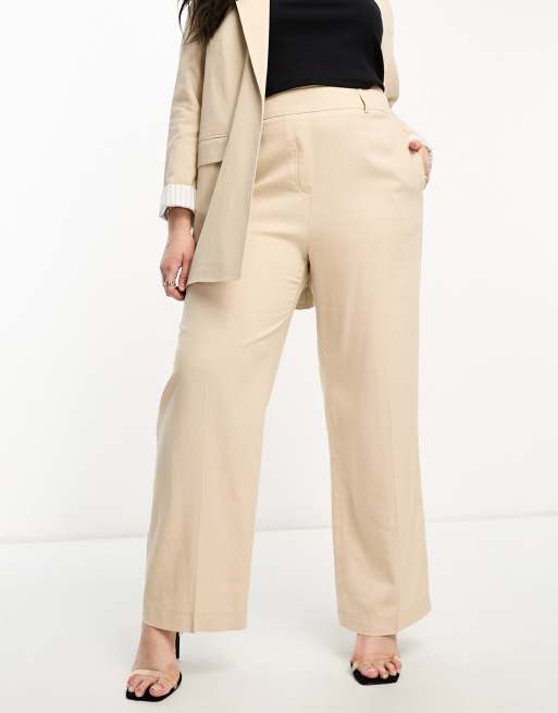 Yours wide leg linen look pants in stone