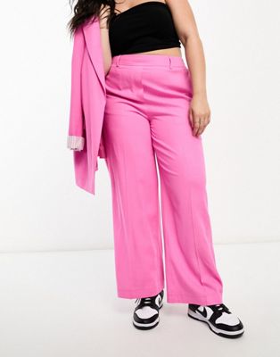 Yours wide leg linen look trousers in pink