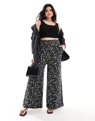 Yours Wide Leg Pants In Black And White Leopard Print-multi