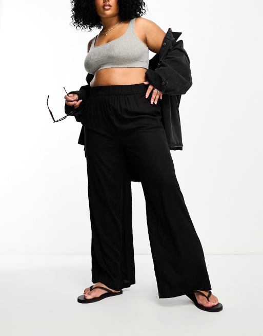 Curves Black Wide Leg Paperbag Trousers