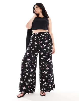 wide leg pants in daisy print-Multi