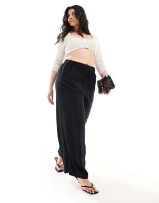Yours Yours wide leg pull on trousers in black