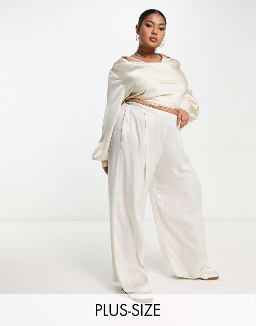 ASOS DESIGN premium jersey twill wide leg pants in stone