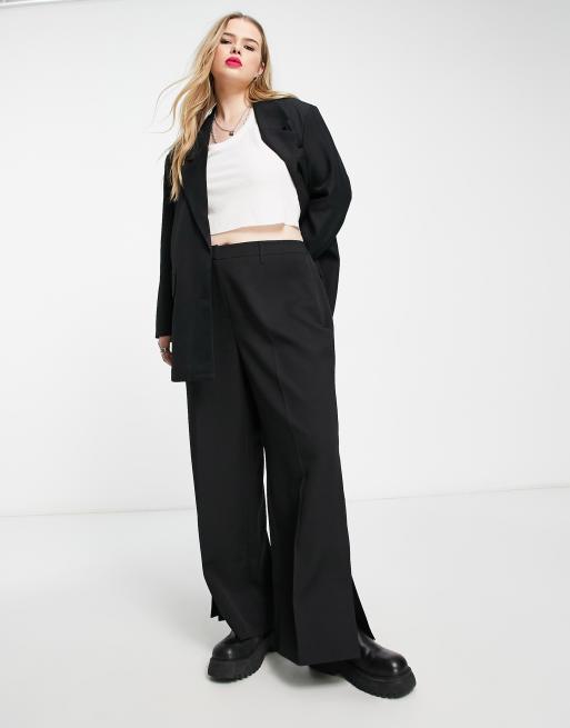 Plus Size Black Side Split Wide Leg Trousers